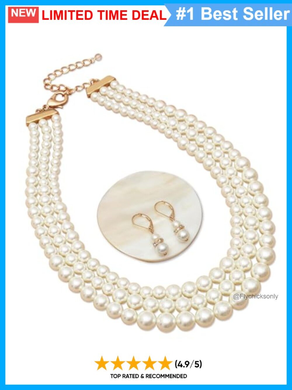 Layered Glass Pearl Necklace & Earring Set Chunky Statement Jewelry Gift